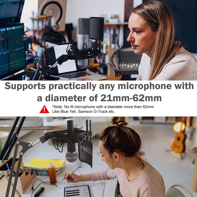 Mictop Universal Microphone Shock Mount with Pop Filter for All Microphones Size at 21mm-62mm, Includes Anti-Vibration Mic Holder and Pop Filter (Black) - Image 4