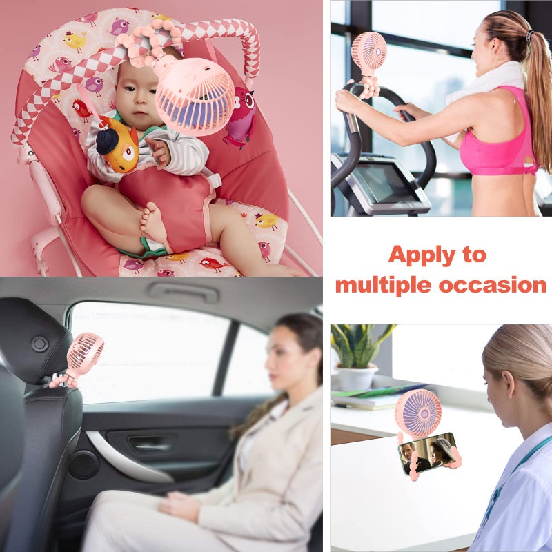 TRELC Mini Handheld Stroller Fan, Personal Portable Baby Rechargeable Fan With Flexible Tripod, Upgraded Version, Gift for Children Office Treadmill Room Car Traveling BBQ Gym (Pink) - Image 5