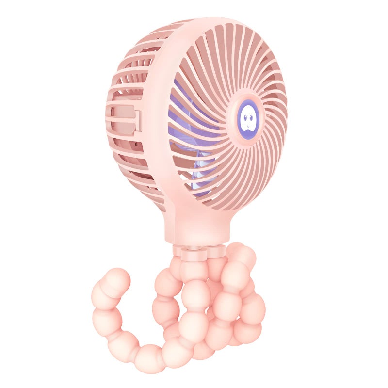 TRELC Mini Handheld Stroller Fan, Personal Portable Baby Rechargeable Fan With Flexible Tripod, Upgraded Version, Gift for Children Office Treadmill Room Car Traveling BBQ Gym (Pink) - Image 1