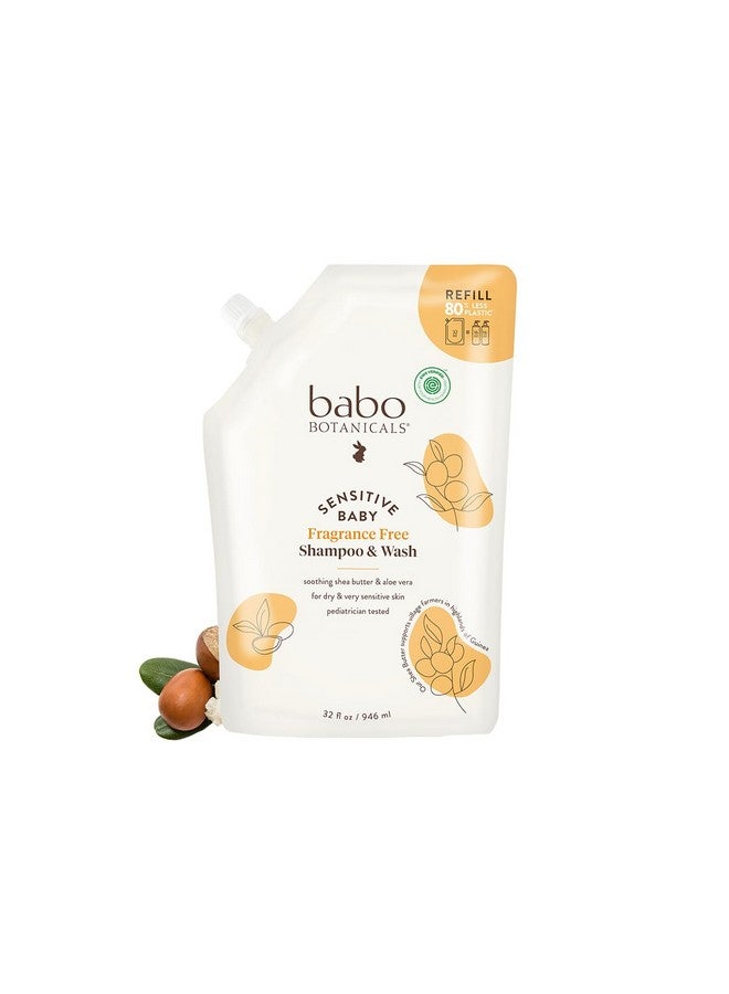 Babo Botanicals Sensitive Baby Fragrancefree 2In1 Shampoo & Wash Shea Butter Calendula & Aloe Vera Ewg Verified Crueltyfree Pediatrician Tested For Babies & Kids Refill Pouch 32 Fl.Oz.  - Image 1
