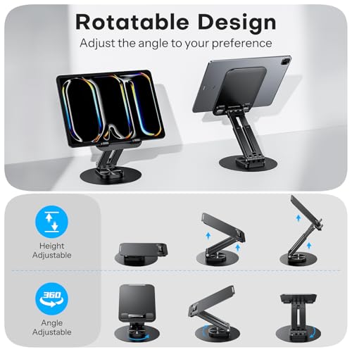 OMOTON Tablet Stand for iPad, Adjustable Tablet Holder for Desk, Portable Monitor Stand Compatible with 4-15.6" Tablets Kindle Such as iPad Pro 11, 10.2, 13, Air/Mini - Image 4