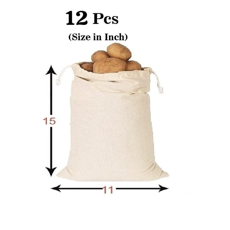Breezy Blends 12 Big Size Muslin Cotton Set Reusable Multipurpose Kitchen Storage Bags Fridge Bags Reusable Bags Grocery Bags Bag Vegetable Fruit Storage Bags 12 Bags - Image 2