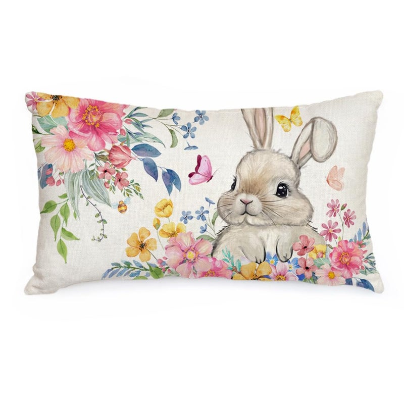 AACORS Easter Pillow Cover 12x20 Inch Bunny Flower Decorative Pillow Case Holiday Party Decorations for Home Sofa Couch - Image 1