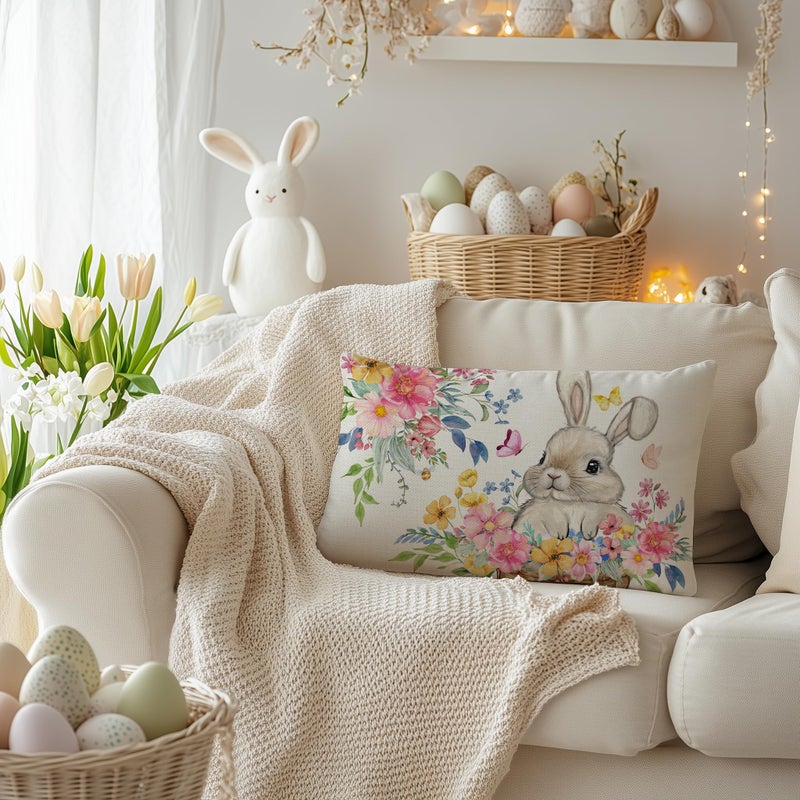 AACORS Easter Pillow Cover 12x20 Inch Bunny Flower Decorative Pillow Case Holiday Party Decorations for Home Sofa Couch - Image 3