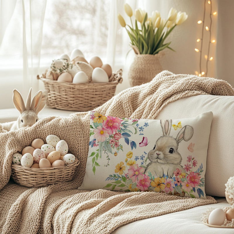 AACORS Easter Pillow Cover 12x20 Inch Bunny Flower Decorative Pillow Case Holiday Party Decorations for Home Sofa Couch - Image 5