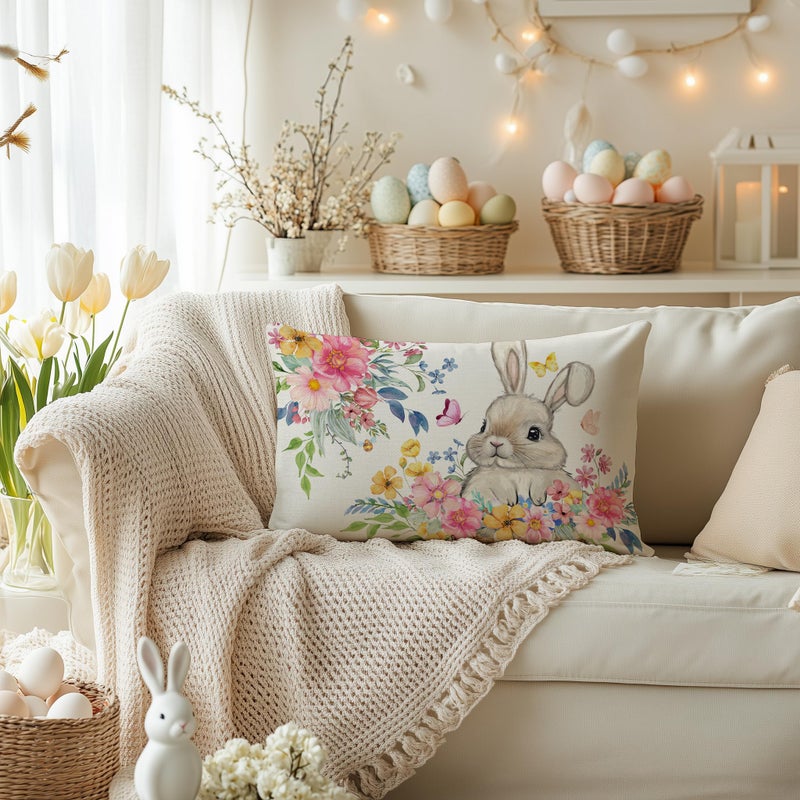 AACORS Easter Pillow Cover 12x20 Inch Bunny Flower Decorative Pillow Case Holiday Party Decorations for Home Sofa Couch - Image 4