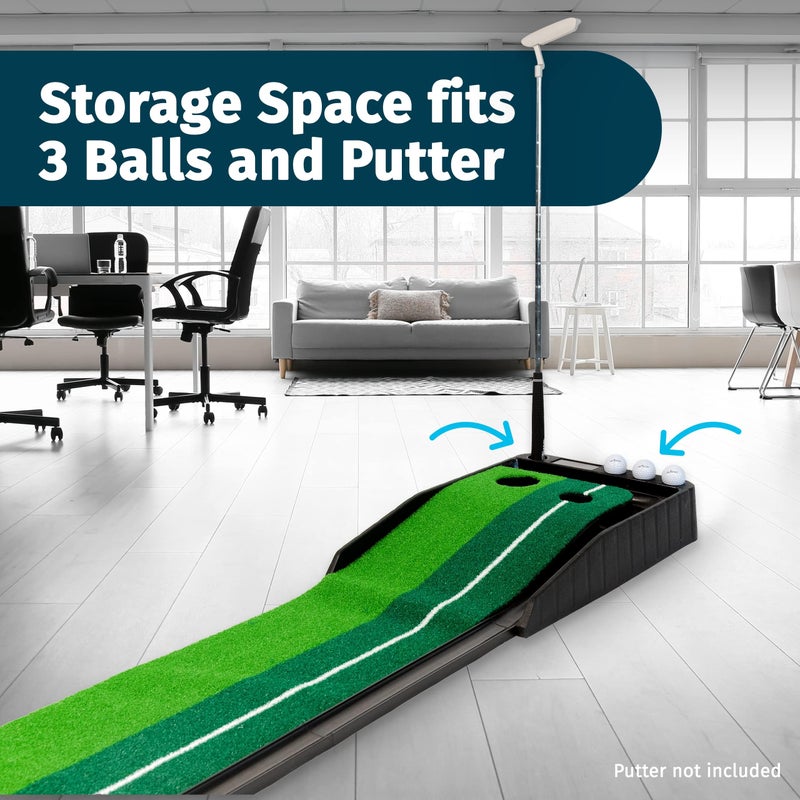 Abco Tech ساحة جولف داخلية من أبكو تكنولوجي - سجادة محمولة مع وظيفة إرجاع الكرة التلقائي - ساحة جولف داخلية مع إرجاع الكرة - أداة تدريب لممارسة الجولف المصغر - للاستخدام في المنزل والمكتب والخارج - 3 كرات إضافية - Image 5