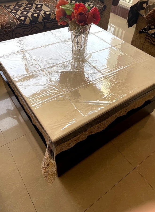 BLESS KRAFT Decor Waterproof PVC Plastic Clear 4 Seater Square Table Cover (Transparent, Golden Lace, 45 x45 Inch, Thickness 0.20mm) - Image 4