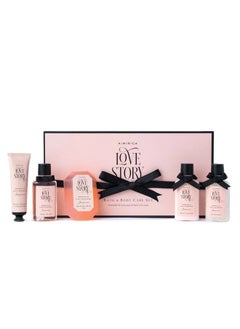 KIMIRICA Love Story Luxury Bath And Body Care Gift Set Box | Bath Salt, Body Wash, Body Lotion, Bathing Bar And Hand Cream | Pack Of 5 | For Men And Women | Pampering Kit For Birthday ,Anniversary & All Special Occasions | Premium Gift Packaging 100% Vegan  - Image 1