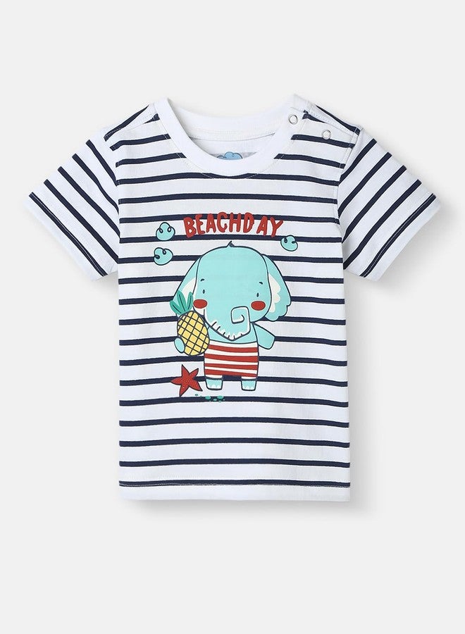 Nautinati Girls’ Striped Cotton T-shirt and Shorts | Cotton | Age 3-24 Months - Image 2