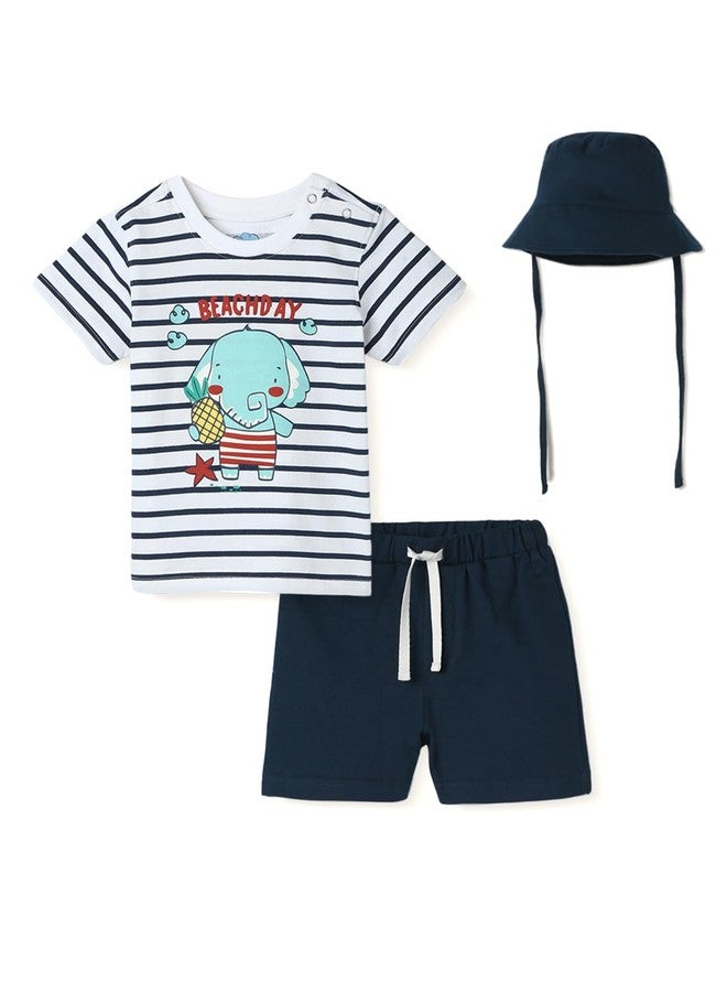 Nautinati Girls’ Striped Cotton T-shirt and Shorts | Cotton | Age 3-24 Months - Image 1
