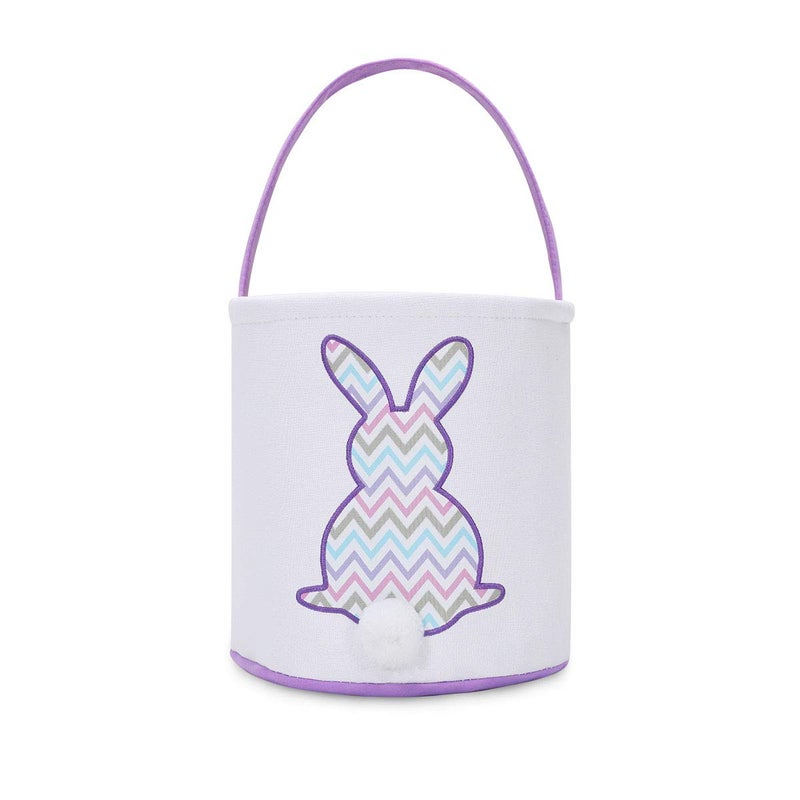 MONOBLANKS Easter Bunny Basket Bags, Rabbit Bucket Tote for Easter Egg Hunts Decorations Candy Gifts Storage (Purple(wave)) - Image 1