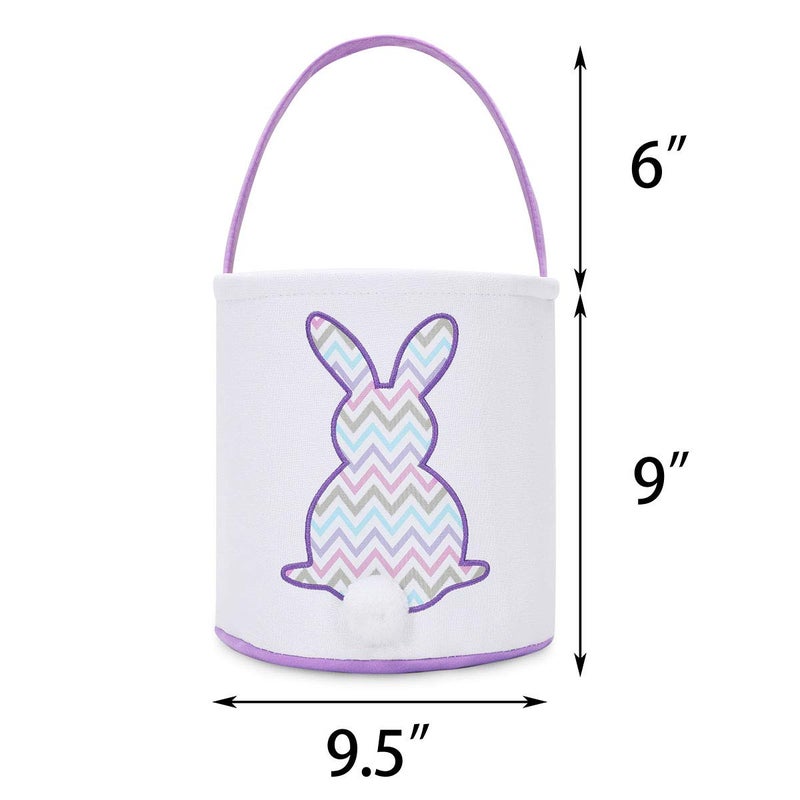 MONOBLANKS Easter Bunny Basket Bags, Rabbit Bucket Tote for Easter Egg Hunts Decorations Candy Gifts Storage (Purple(wave)) - Image 5
