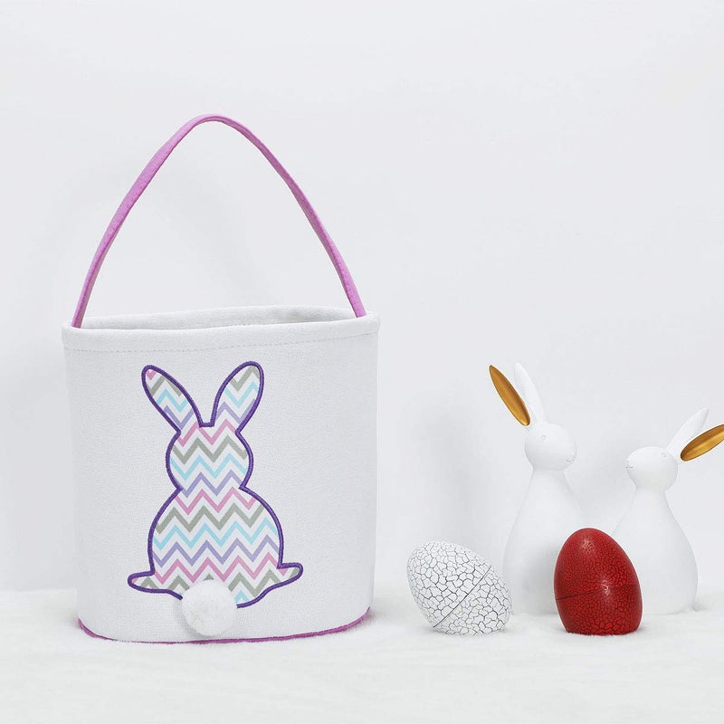 MONOBLANKS Easter Bunny Basket Bags, Rabbit Bucket Tote for Easter Egg Hunts Decorations Candy Gifts Storage (Purple(wave)) - Image 3