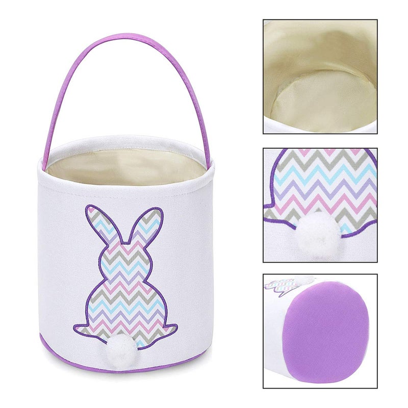 MONOBLANKS Easter Bunny Basket Bags, Rabbit Bucket Tote for Easter Egg Hunts Decorations Candy Gifts Storage (Purple(wave)) - Image 2