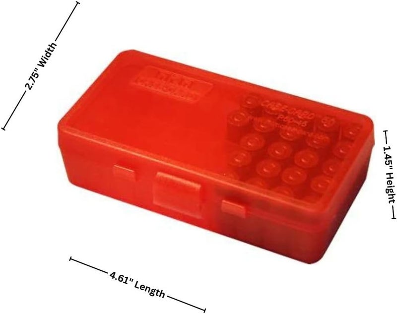 MTM P50-9M-29 Ammo Box 50 Round Flip-Top | Fits 380 ACP & 9MM Cal | Made of Polypropylene | Stackable, Snap Lock Latch | USA Made | Clear Red - Image 4