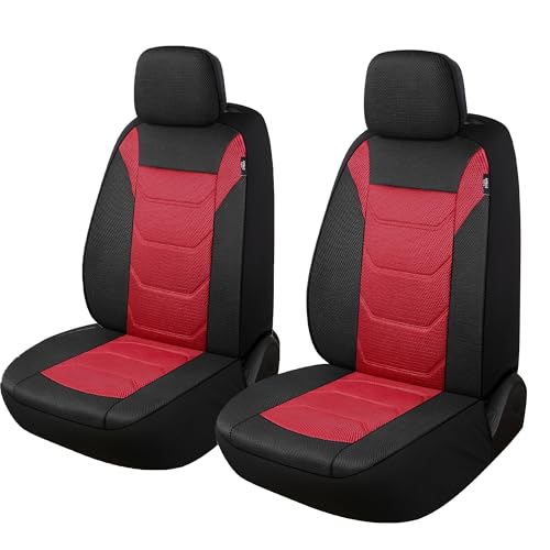Pariiaotin 3D Air Mesh Car Seat Cover Front Sets Washable and Breathable Premium Cloth Automotive Vehicle Seat Covers for Cars Interior, Universal Fit for Most Cars, Sedan, Truck, SUV(Black/Red) - Image 1