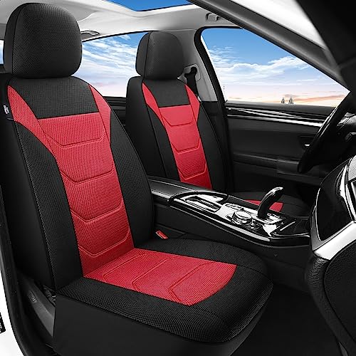 Pariiaotin 3D Air Mesh Car Seat Cover Front Sets Washable and Breathable Premium Cloth Automotive Vehicle Seat Covers for Cars Interior, Universal Fit for Most Cars, Sedan, Truck, SUV(Black/Red) - Image 2