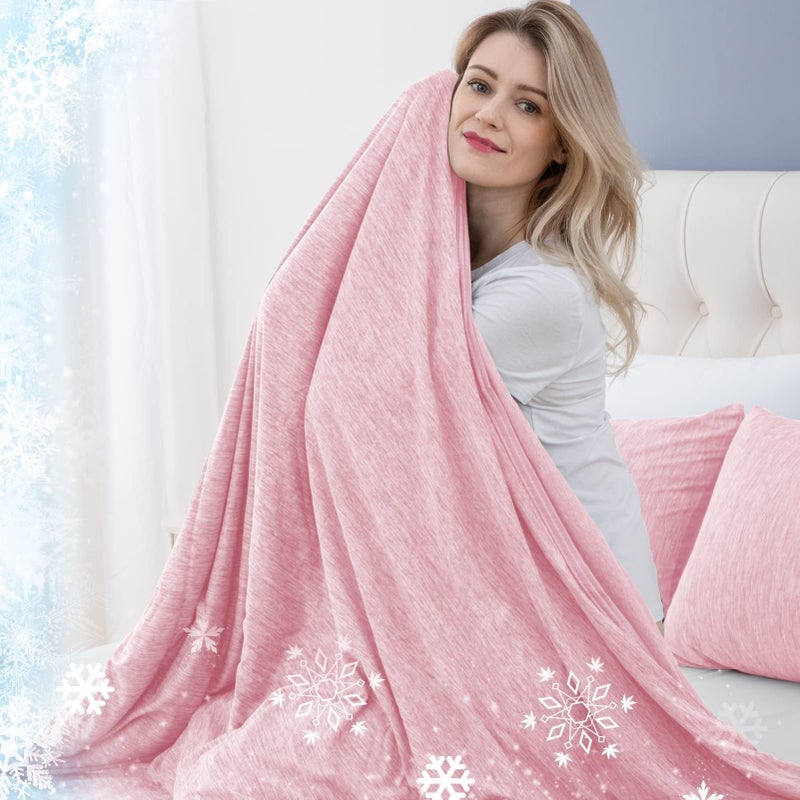 CHOSHOME Cooling Blanket for Hot Sleepers Lightweight Summer Cold Thin Blankets for Sleeping Hot Flashes Night Sweats Soft Blanket for Bed Queen Size Pink