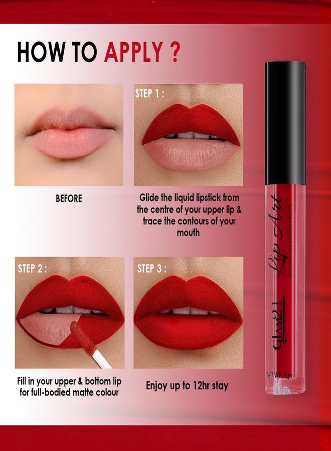 Glam 21 Glam21 Lip Art Non-Transfer Matte Liquid Lipstick | Lightweight & Longlasting| Waterproof & Smudge-proof - 3 gm | Burnt Red-01 - Image 4