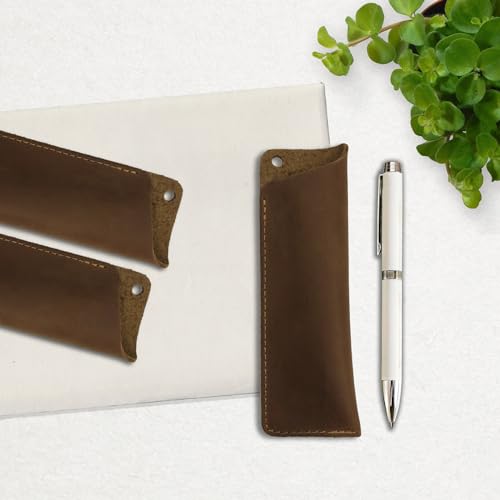 XQIGI Genuine Leather Pen Case Holder, Handmade Double Pen Case Fountain, Pencils Protective Sleeve Large Pens Pouch Cover (Bourbon Brown) - Image 3