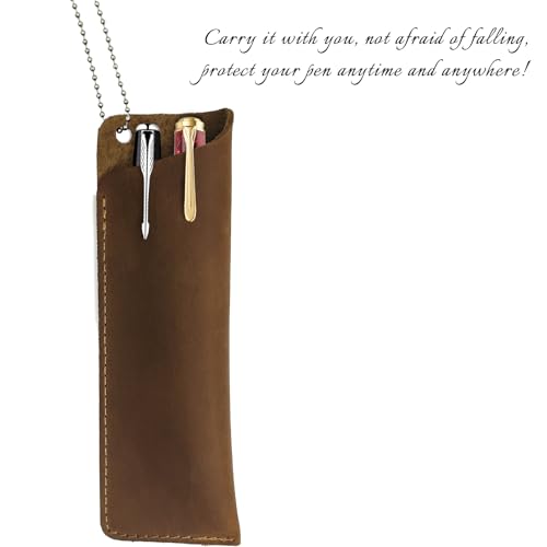 XQIGI Genuine Leather Pen Case Holder, Handmade Double Pen Case Fountain, Pencils Protective Sleeve Large Pens Pouch Cover (Bourbon Brown) - Image 5
