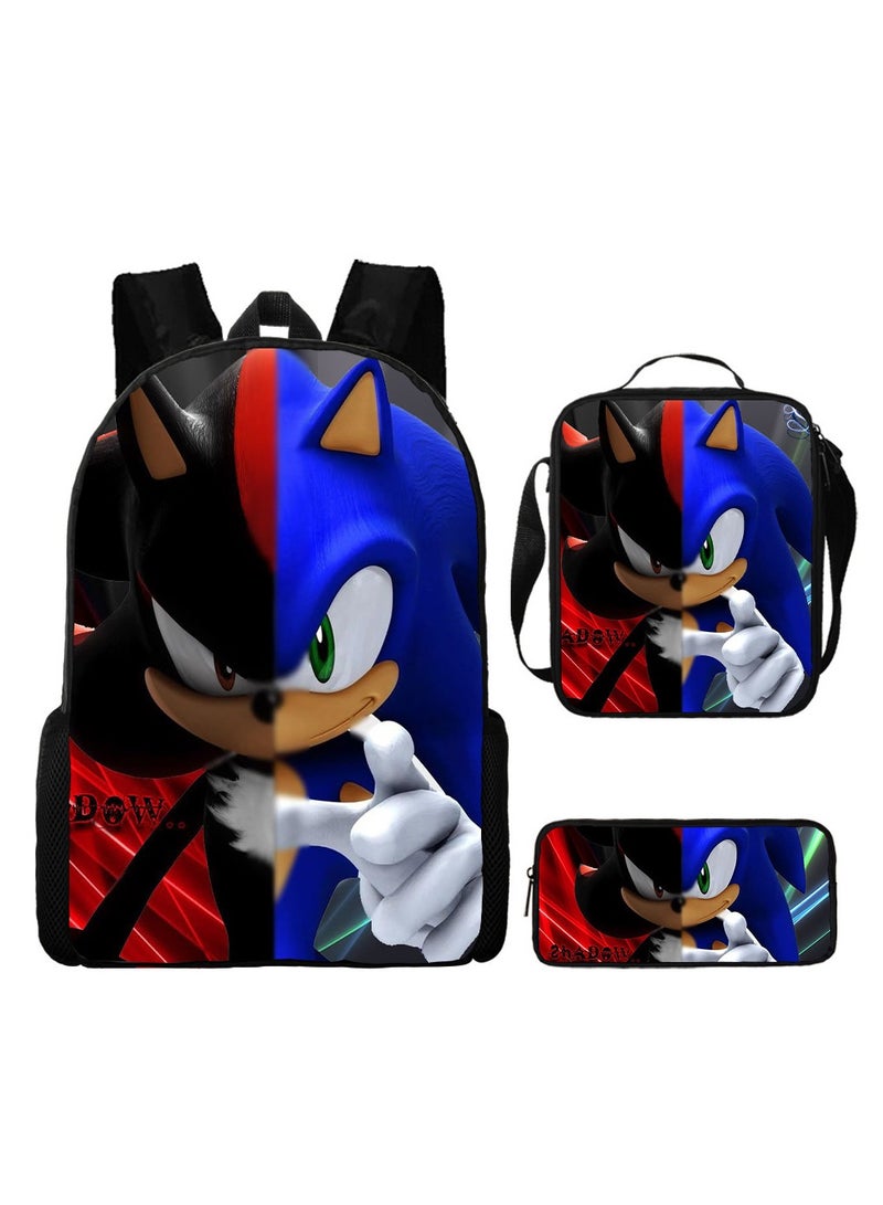 Sonic Primary School Backpack Cartoon Anime Backpack Messenger Bag Pencil Case Three-Piece Set 29*16*42cm
