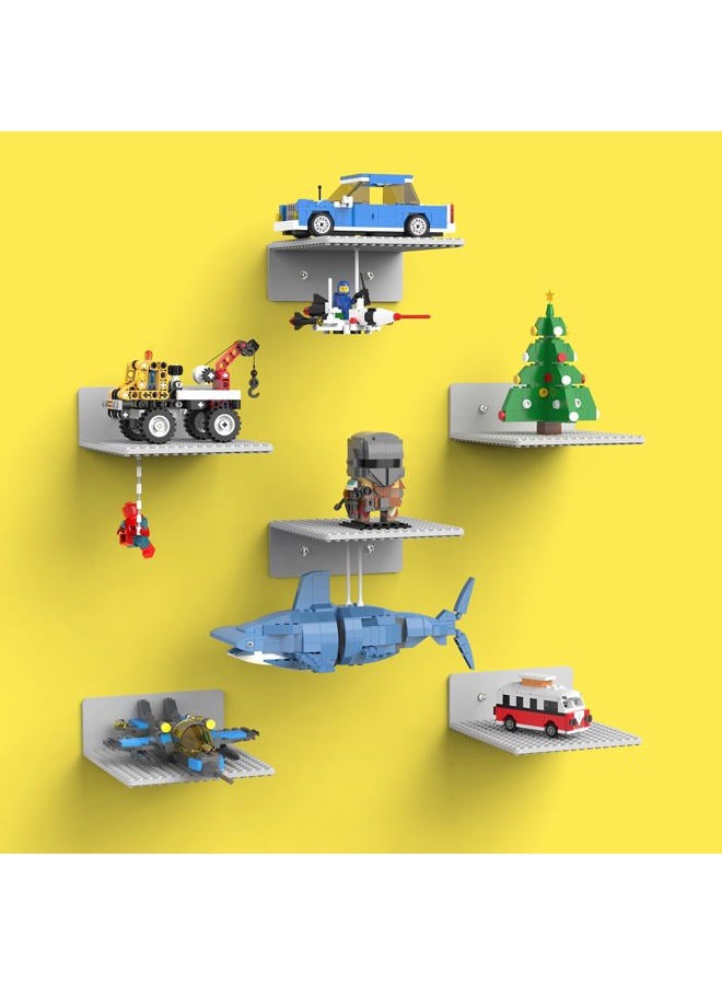 BlissBox 6-Pack Floating Shelves for Wall Compatible with Lego Building Bricks, 5x5.5inch Dual‑Sided 16x17 Studs for Toy Brick Storage and Display, ABS Display Shelves for Room Decor, Gray - Image 1
