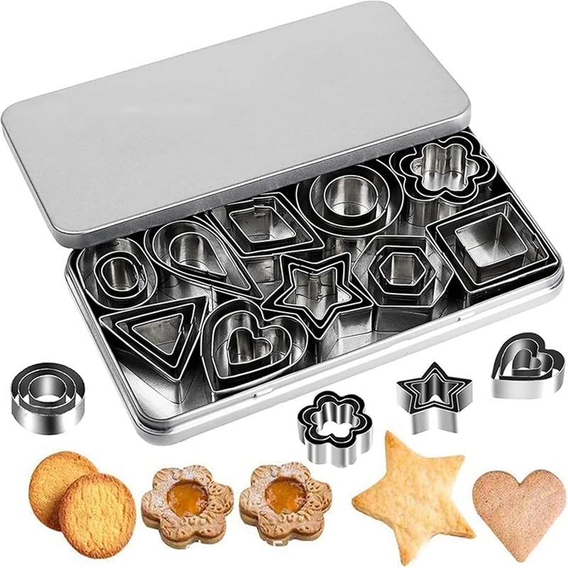 2set 60Pcs Stainless Steel Cookie Mold Mini Cookie Cutters Set Heart Star Flower Geometric Shape Cookie Cutters Cake Mold Baking Tool - Image 1