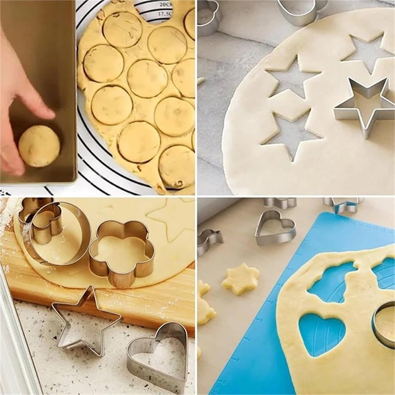 2set 60Pcs Stainless Steel Cookie Mold Mini Cookie Cutters Set Heart Star Flower Geometric Shape Cookie Cutters Cake Mold Baking Tool - Image 3