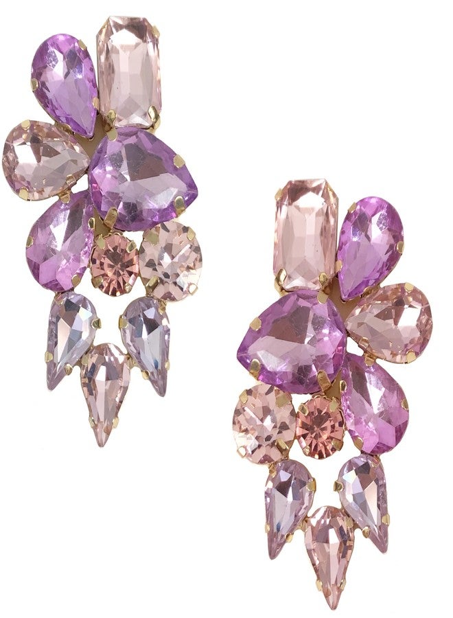 Secret for Longevity EXTRA LARGE Art Deco Antique Vintage Retro Style Lavender Lilac Pink Purple Amethyst Rhinestone Bridal Bridesmaid Wedding Prom Drag Queen Statement Cluster Earrings - Image 1