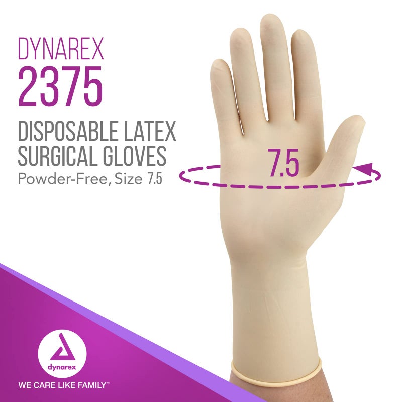 Dynarex 2365 Sterile Disposable Latex Surgical Gloves, Powder-Free, Packaged in Pairs, Medical and Healthcare Use, Veterinary Clinic, Bisque, Size 6.5, 1 Case 200 Pairs of Gloves (Packaging May Vary) - Image 2