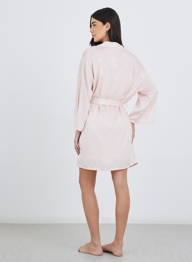 Styli Pack of 2 - Satin Jacquard Bow Front Slip Dress and Robe - Image 5