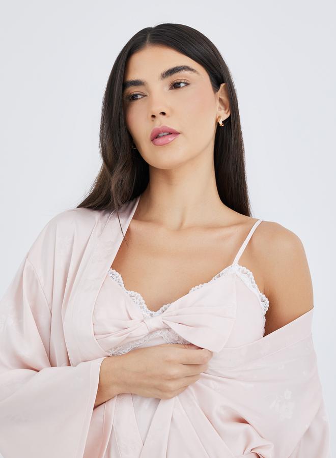 Styli Pack of 2 - Satin Jacquard Bow Front Slip Dress and Robe - Image 4