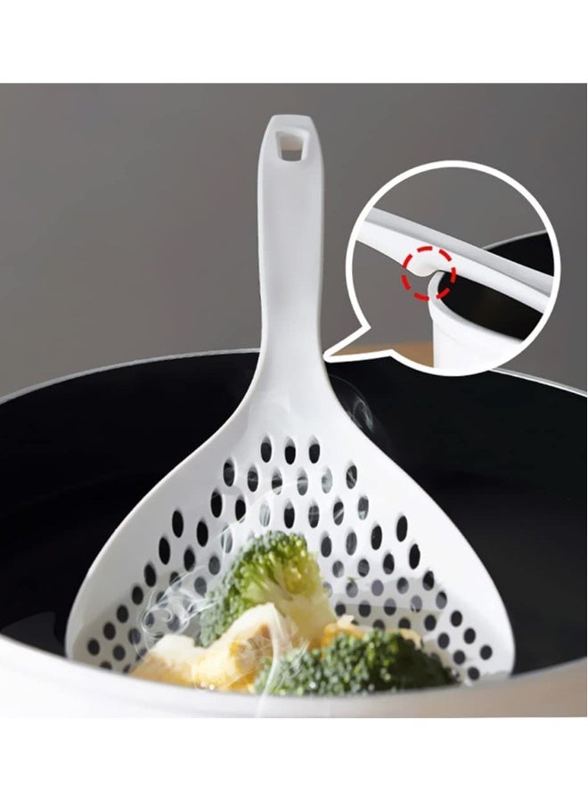2-Piece Large Scoop Colander Strainer Set, Heat-Resistant Slotted Spoon and Skimmer for Kitchen Cooking and Baking, Durable Thermoplastic Utensils in White and Orange.  - Image 3