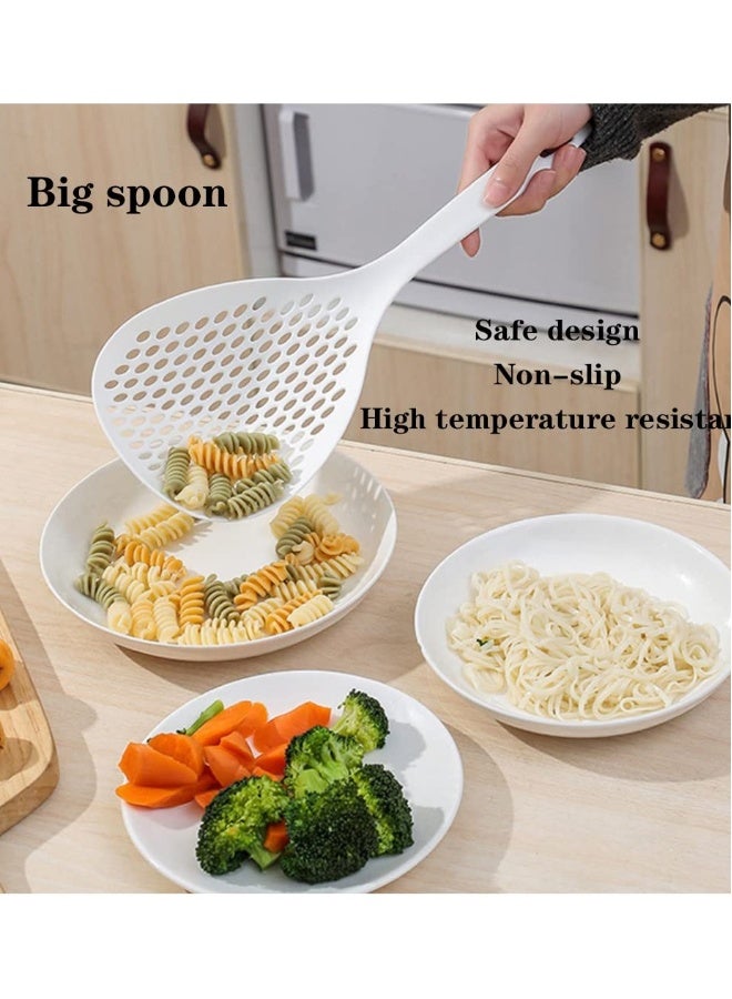 2-Piece Large Scoop Colander Strainer Set, Heat-Resistant Slotted Spoon and Skimmer for Kitchen Cooking and Baking, Durable Thermoplastic Utensils in White and Orange.  - Image 5