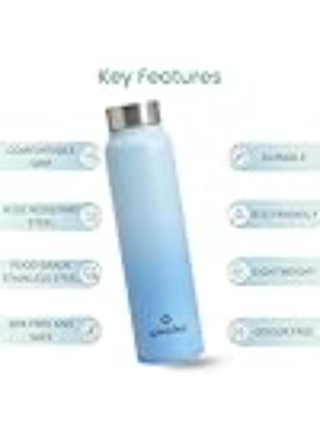 Speedex Stainless Steel Water Bottle 1 Ltr, Leak Proof Screw Cap, BIS Approved 1000 ml Metal Bottle For Daily, Office, School, Gym, Travel Use for Men, Women, Kids, Adults, Dual Blue, Set of 4 - Image 2