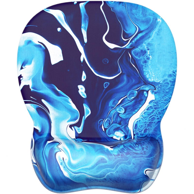 MROCO Ergonomic Mouse Pad with Gel Wrist Rest, Smooth Wrist Support Surface, Non-Slip PU Base for Pain Relief, Comfortable Mousepad for Computer, Laptop, Office & Home, 9.4 x 8.1 in, Blue Waves - Image 1