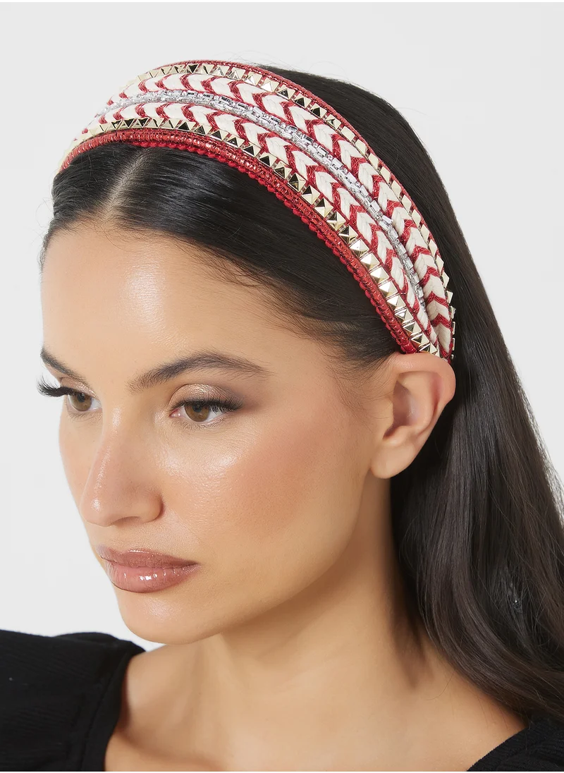 جينجر Embroidered Stud Detail Headband