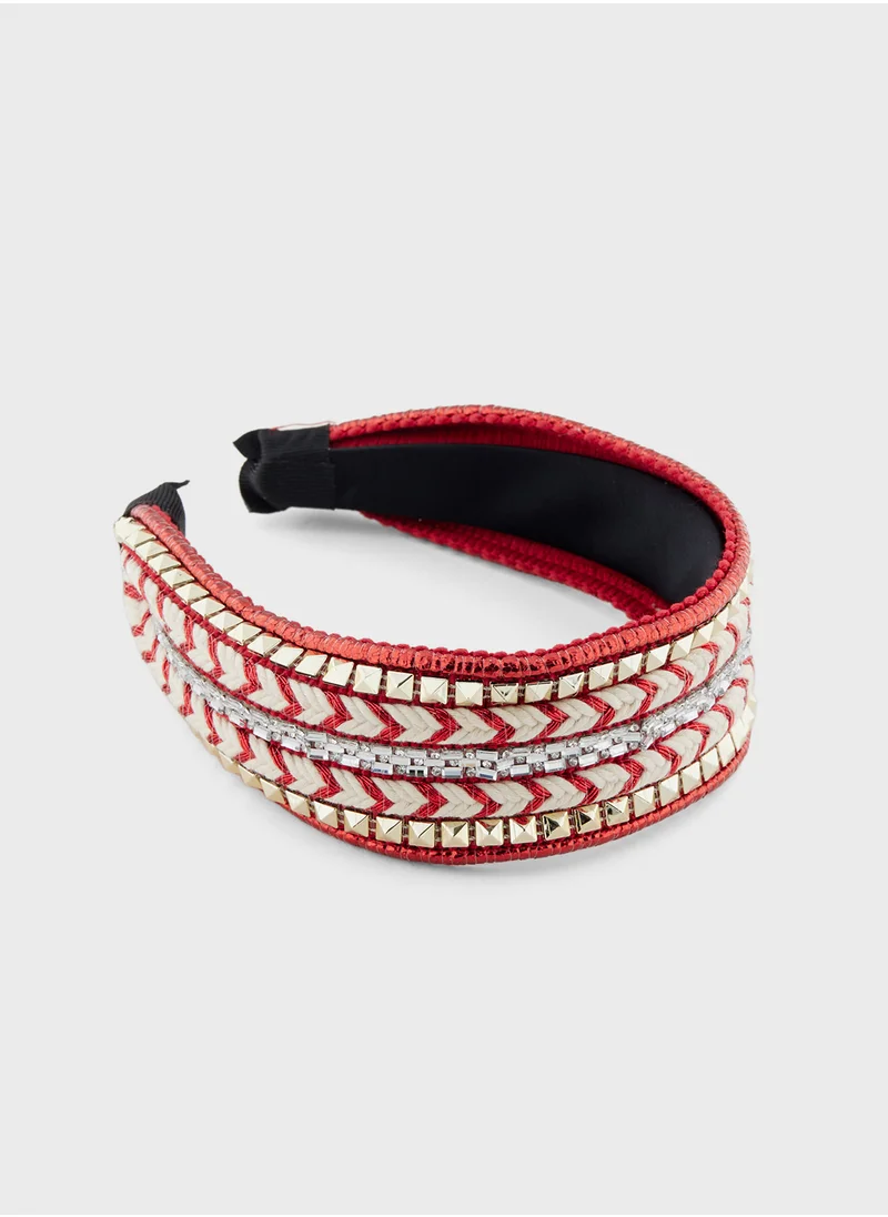 جينجر Embroidered Stud Detail Headband