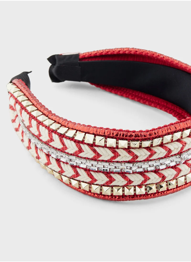 جينجر Embroidered Stud Detail Headband