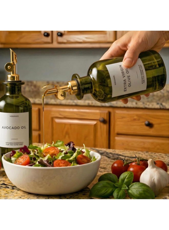 Verspace Green Glass Olive Oil Dispenser Bottle For Kitchen By Verpsace,Avocado Oil Dispenser Set, Modern Decor, Gold Kitchen Accessories for Home, Airbnb, Cafe (Gold, Set of 2) - Image 5