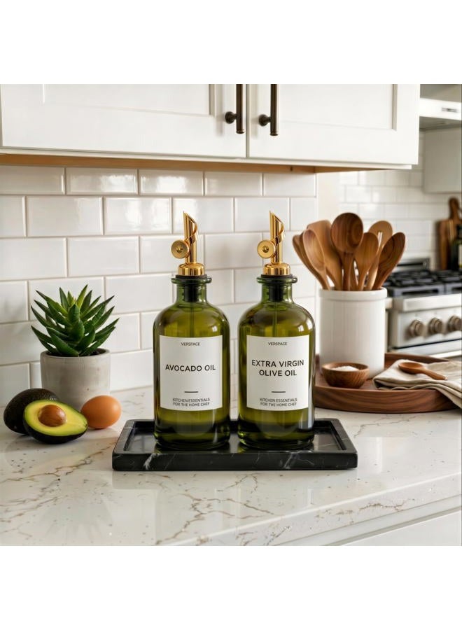 Verspace Green Glass Olive Oil Dispenser Bottle For Kitchen By Verpsace,Avocado Oil Dispenser Set, Modern Decor, Gold Kitchen Accessories for Home, Airbnb, Cafe (Gold, Set of 2) - Image 2