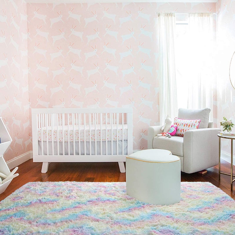 AROGAN سجاد أروغان الناعم قوس قزح لغرفة الفتيات 4x6 قدم، سجاد غرفة نوم فتيات رقيق، سجادة أميرة، سجادة ملونة لطيفة للأطفال والمراهقين، وردي - Image 5