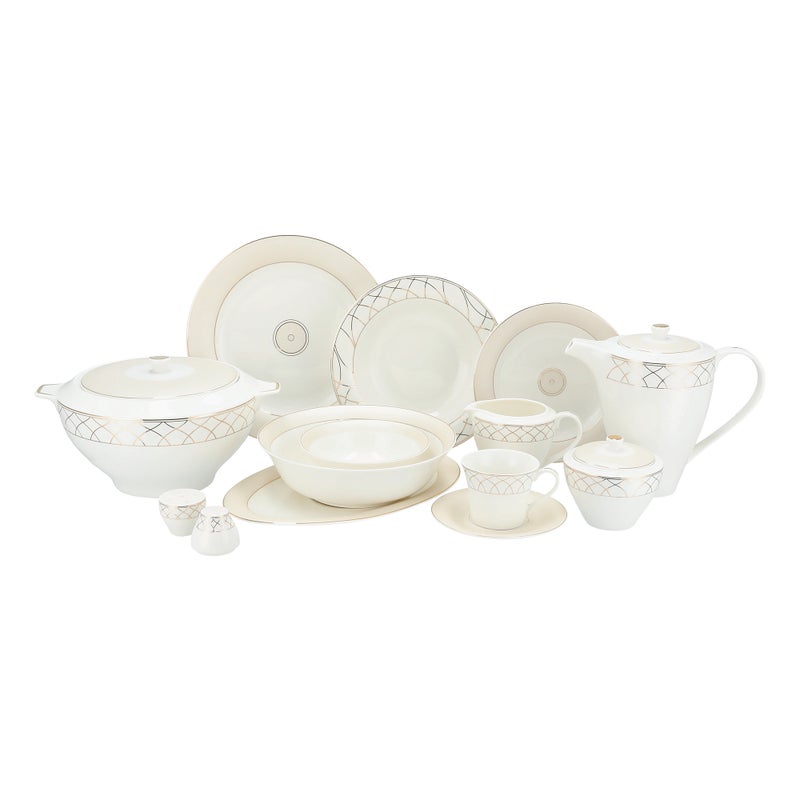 لا ميسا طقم عشاء بورسلان عالي الجودة بيج 85 قطعة - Image 2