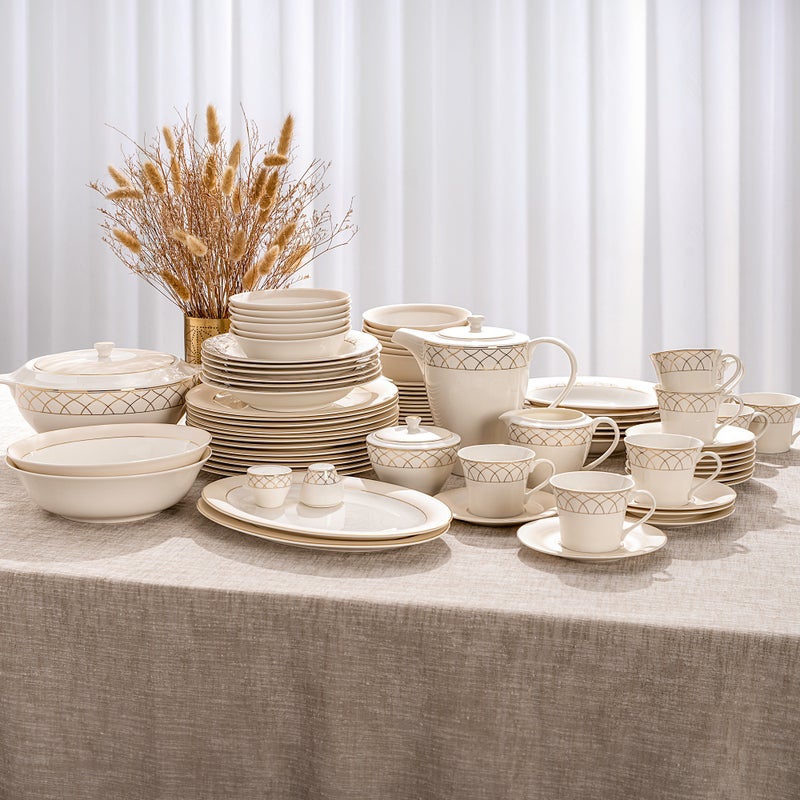 لا ميسا طقم عشاء بورسلان عالي الجودة بيج 85 قطعة - Image 1