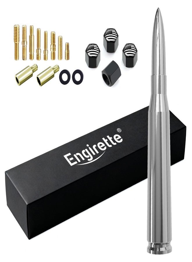 Engirette Chrome Car Truck Bullet Antenna 50 Cal with Tire Stem Caps for Ford F150 F250 F350 Super Duty Raptor Dodge RAM GMC Sierra Chevy Silverado 1500 2500 3500 - Image 1