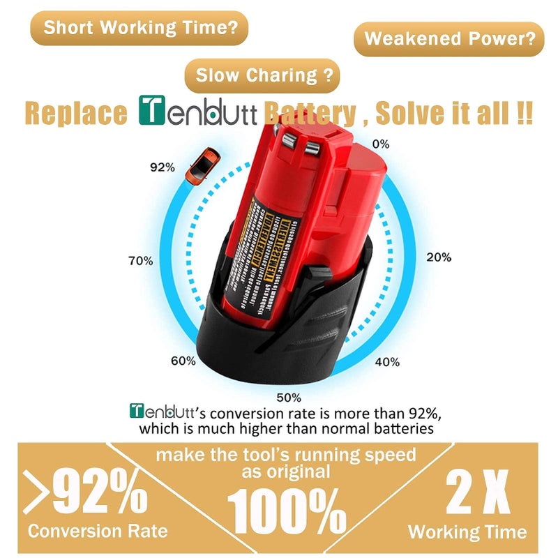 TenHutt 4Packs 12V 3.0Ah Li-Ion Battery Replacement For Milwaukee M12 Battery 48-11-2401 48-11-2412 48-11-2440 48-11-2425 48-11-2450  Compatible With Milwaukee 12-Volt Cordless Power Tools/Heated Jacket - Image 4