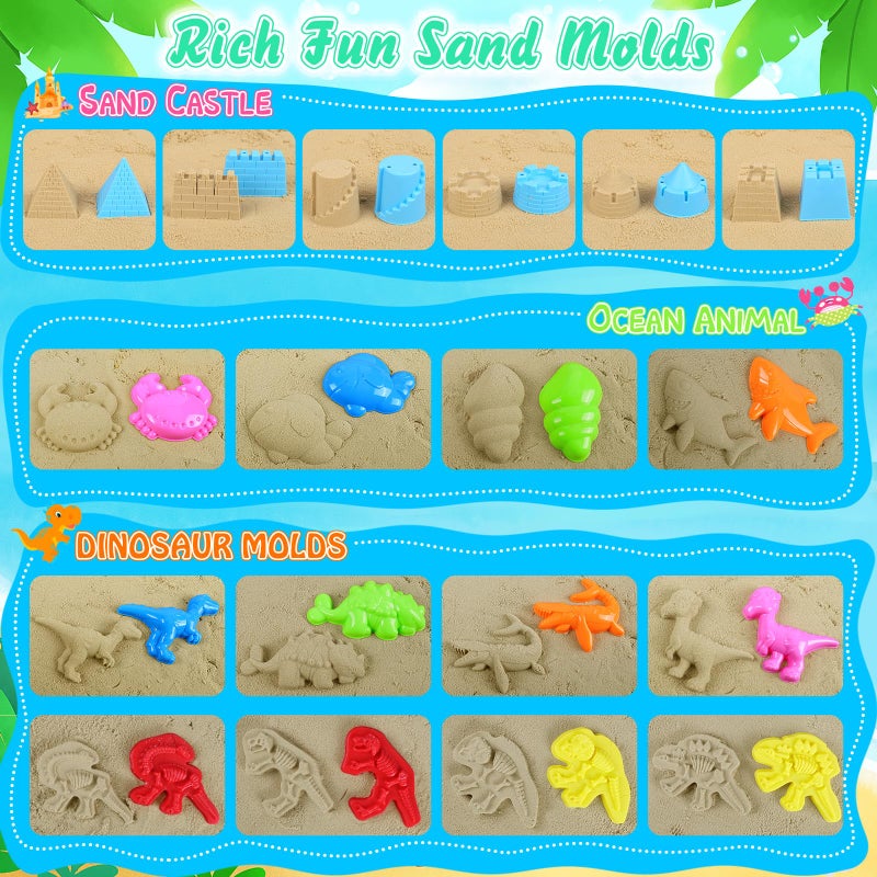 FUSPWEAO Beach Toys  36Pcs Dinosaur Sand Toys For Kids Toddlers  Sandbox Toys With 2 Truck  Collapsible Beach Bucket  Mesh Bag  Sand Molds  Sand Castle Building Kit  Travel Beach Toy For Kids Toddlers Ages3-12 - Image 5