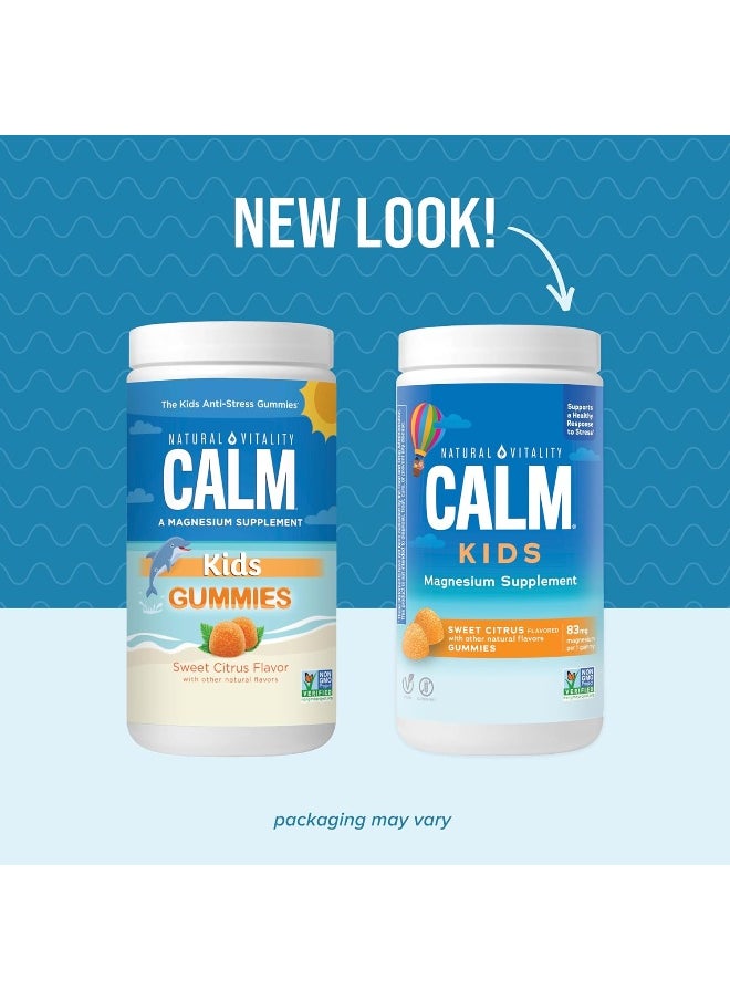 Natural Vitality Calm, Magnesium Citrate Kids Supplement, Stress Relief Gummies, Supports A Healthy Response To Stress, Gluten Free, Vegan, Sweet Citrus, 120 Gummies 